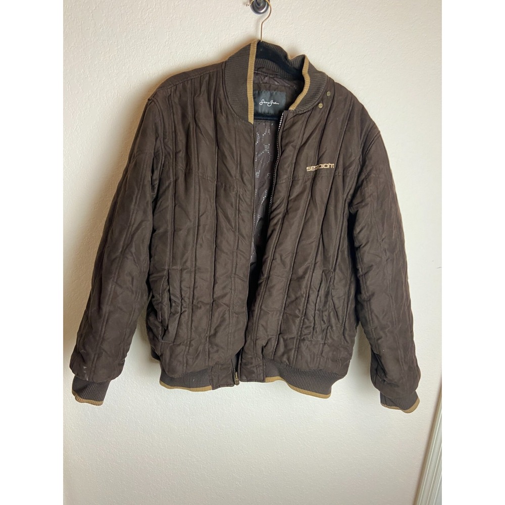 Sean John Mens Bomber Jacket Brown Size XL Zipper Puffer Aviator Full Zip